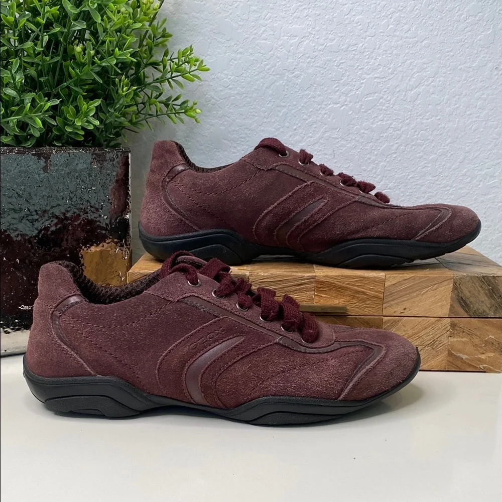 GEOX Burgundy Suede Lace‎ Up Casual Sneakers Shoes Women Size 38 EU/8 US